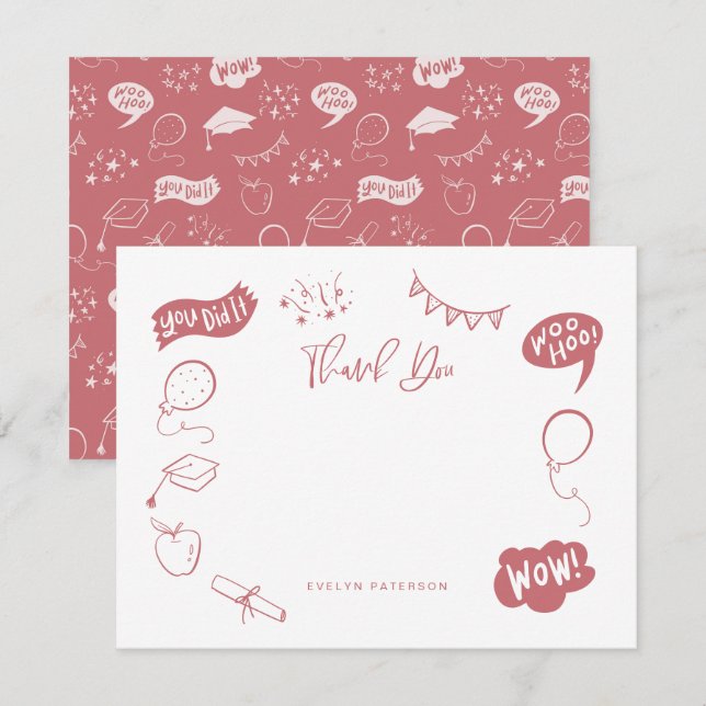 Carte De Correspondance Moderne Merci rose pâle Doodle (Devant / Derrière)