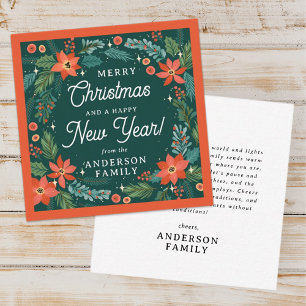 Carte De Correspondance Moderne Poinsettia Floral Folial Joyeux Noël