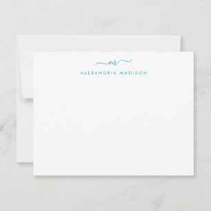 Carte De Correspondance Moderne Turquoise Écran vert Monogramme Laveuse pa