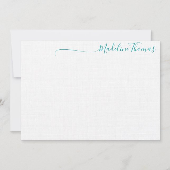 Carte De Correspondance Moderne Turquoise Green Script Nom de calligraphie (Devant)