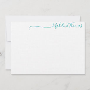 Carte De Correspondance Moderne Turquoise Green Script Nom de calligraphie
