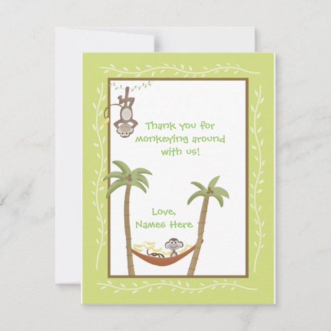 Carte De Correspondance Monkey Autour du Baby shower Merci notes (Devant)