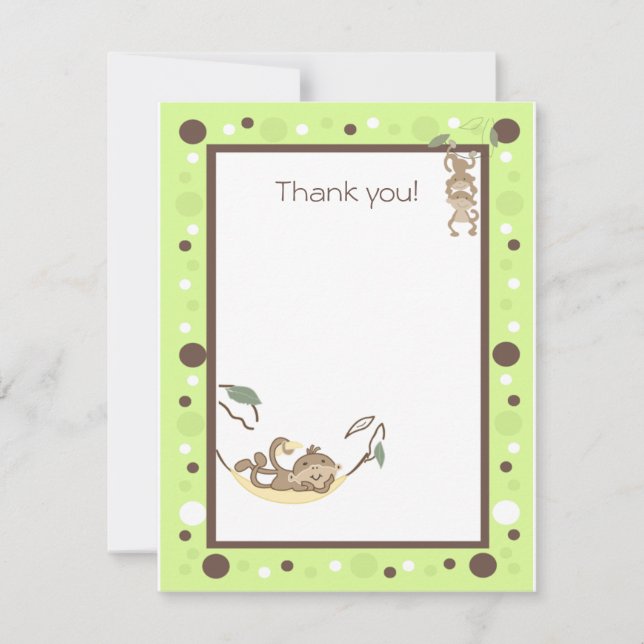 Carte De Correspondance Monkey Business Green Brown Merci note plat (Devant)