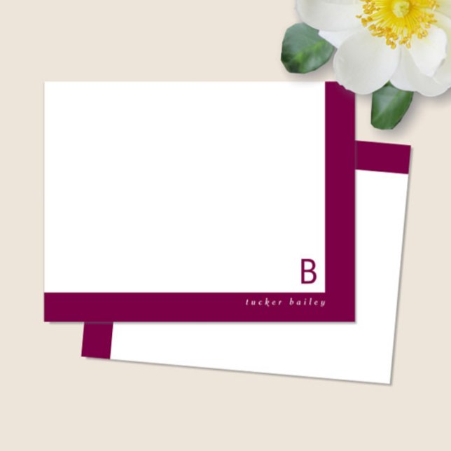 Carte De Correspondance Monogram Corner Band Wine Red Personal Statione (Créateur téléchargé)
