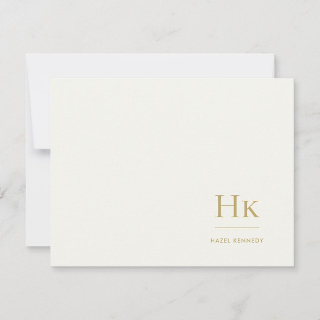 Carte De Correspondance Monogram Ivory Gold Simple Monogrammed Notecard (Devant)