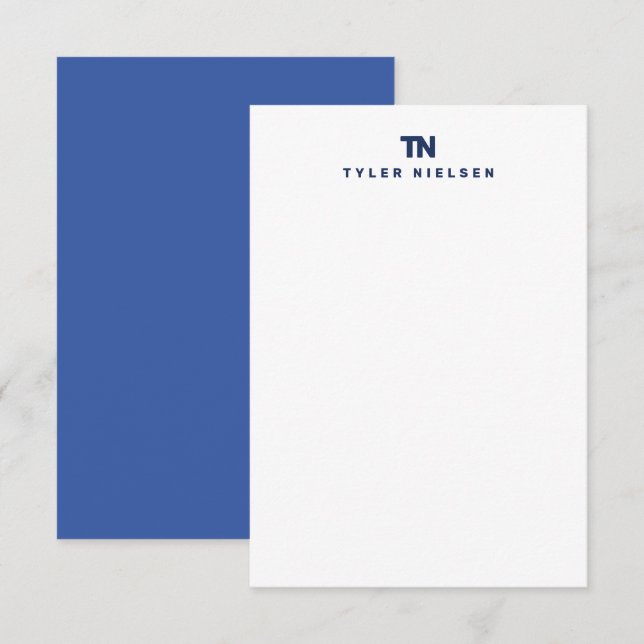 Carte De Correspondance Monogram Modern Navy Blue Typographie (Devant / Derrière)