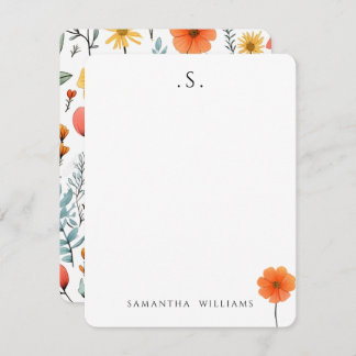 Carte De Correspondance Monogram & Name Floral Watercolor Botanical