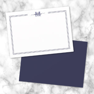Carte De Correspondance Monogramme à bordure de script bleu marine deux