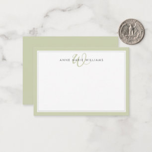 Carte De Correspondance Monogramme à deux bordures vert sauge minimaliste
