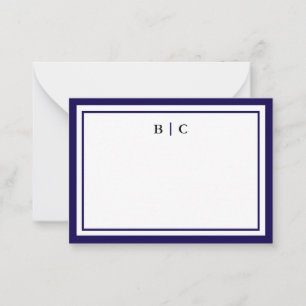 Carte De Correspondance Monogramme à deux frontières bleu marine minimalis