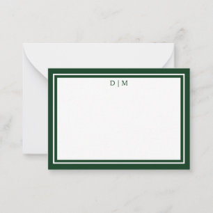 Carte De Correspondance Monogramme à double bordure vert et blanc minimali