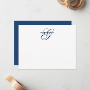 Carte De Correspondance Monogramme à fente de calligraphie bleu marine cla