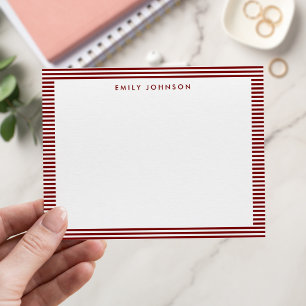 Carte De Correspondance Monogramme à rayures rouges minimaliste