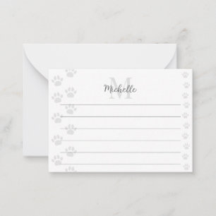 Carte De Correspondance Monogramme aligné d'empreintes de pattes de chats