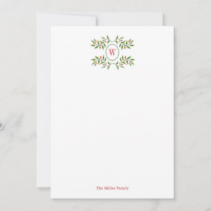 Carte De Correspondance Monogramme aquarelle avec vacances de verdure