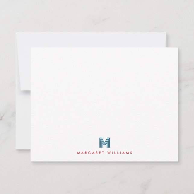 Carte De Correspondance Monogramme Art déco moderne bleu rouge personnalis (Devant)