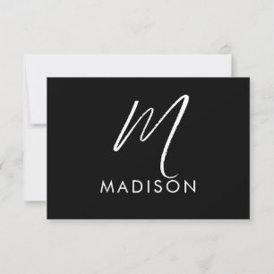 Carte De Correspondance Monogramme blanc moderne initial minimaliste noir