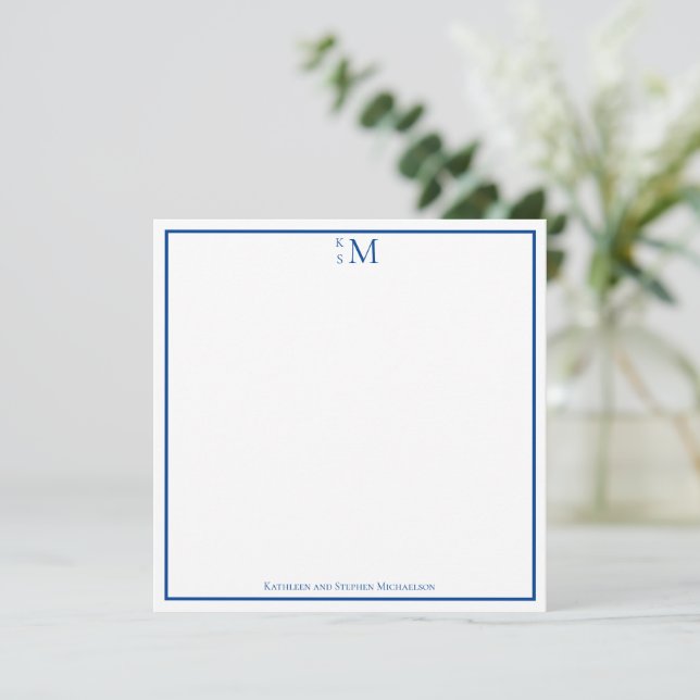 Carte De Correspondance Monogramme bleu blanc Couple Mariage élégant (Debout devant)