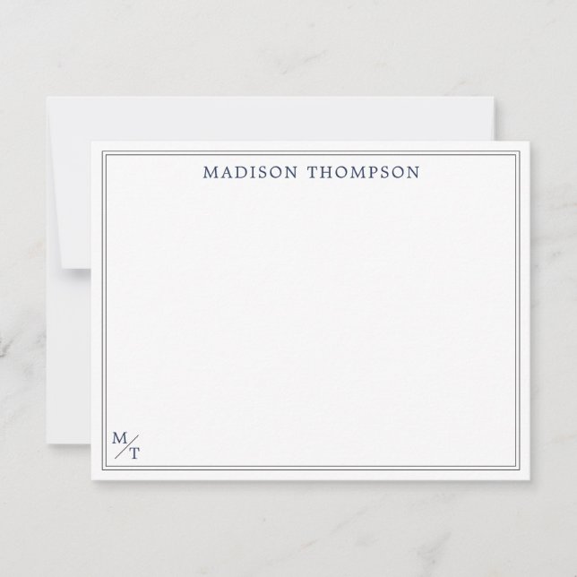 Carte De Correspondance Monogramme bleu marine classique avec bordure noir (Devant)