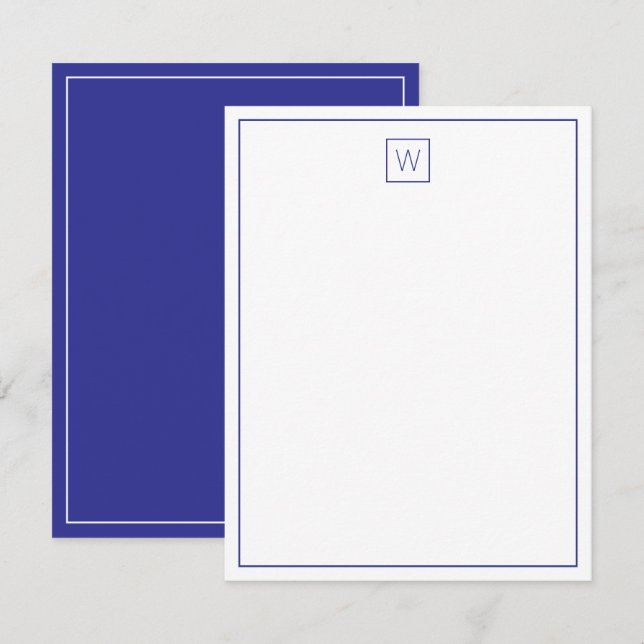 Carte De Correspondance Monogramme bleu marine simple et blanc (Devant / Derrière)