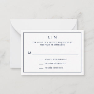 Carte De Correspondance Monogramme bleu marine simple mini mariage RSVP