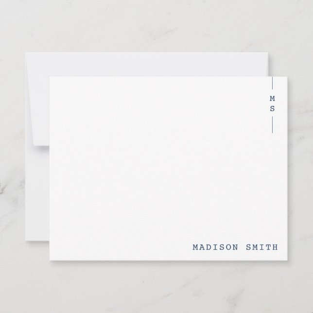 Carte De Correspondance Monogramme bleu marine simple personnalisé (Devant)
