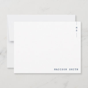 Carte De Correspondance Monogramme bleu marine simple personnalisé
