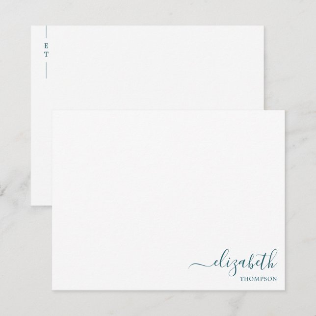 Carte De Correspondance Monogramme bleu sarcelle simple  (Devant / Derrière)