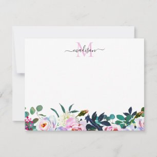 Carte De Correspondance Monogramme botanique floral rose blanc de pivoine
