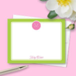 Carte De Correspondance Monogramme Cercle Prépa Rose et Vert Citron<br><div class="desc">Ce design féminin présente une bordure simple avec un cercle en haut contenant une initiale de monogramme et un espace pour un nom/texte en bas. Cliquez sur le bouton personnaliser si vous souhaitez ajuster les éléments de design et/ou modifier davantage le texte ! Des variations de ce design, des couleurs...</div>