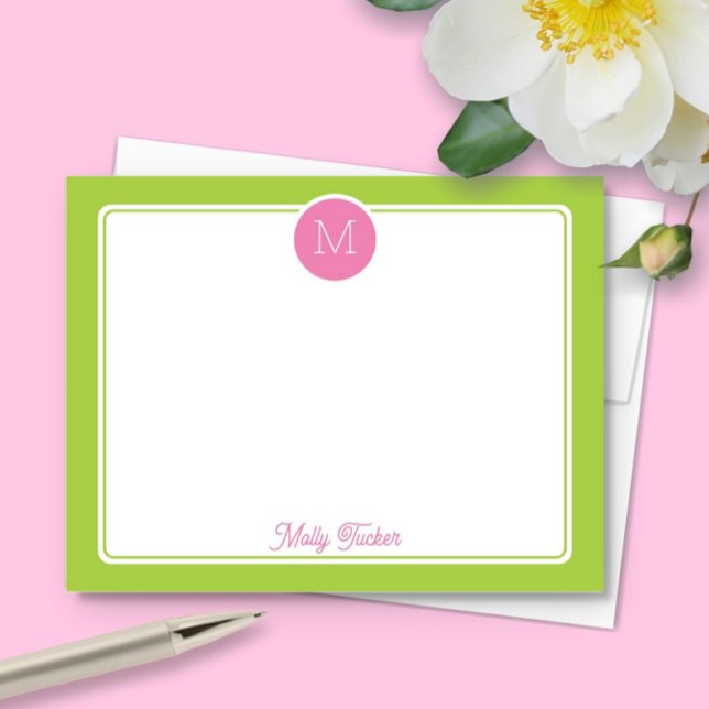 Carte De Correspondance Monogramme Cercle Prépa Rose et Vert Citron (Créateur téléchargé)