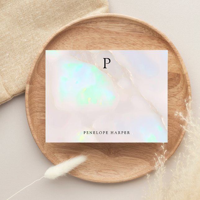 Carte De Correspondance Monogramme Chic Opale Iridescent Holographique (Créateur téléchargé)
