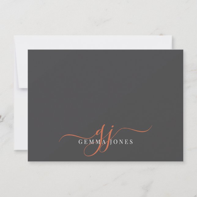 Carte De Correspondance Monogramme Chic Terracotta Initiales Noir (Devant)