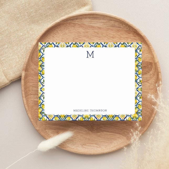Carte De Correspondance Monogramme Citron Méditerranéen Bleu (Créateur téléchargé)
