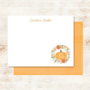 Carte De Correspondance Monogramme Citrouille Automne Floral Wreath papete