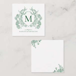 Carte De Correspondance Monogramme classique à couronne florale vert émera