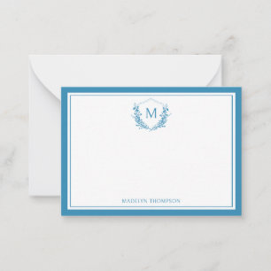 Carte De Correspondance Monogramme classique Bleu Double Bordure Florale C