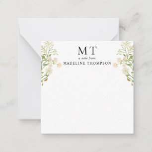 Carte De Correspondance Monogramme Classique Carré de Fleur Blanche Sauvag