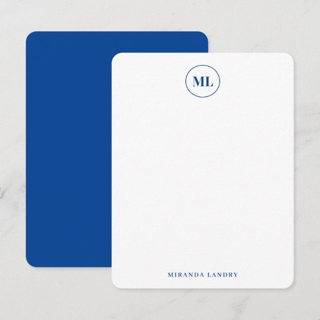 Carte De Correspondance Monogramme Classique Cercle Bleu Marine Initiales  (Devant / Derrière)