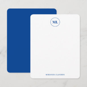 Carte De Correspondance Monogramme Classique Cercle Bleu Marine Initiales