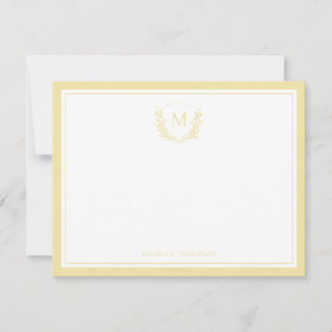 Carte De Correspondance Monogramme classique de la crête florale jaune à d
