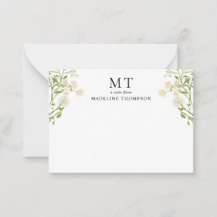 Carte De Correspondance Monogramme Classique Fleur de Chic Blanc