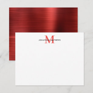 Carte De Correspondance Monogramme classique rouge rubis en métal brossé