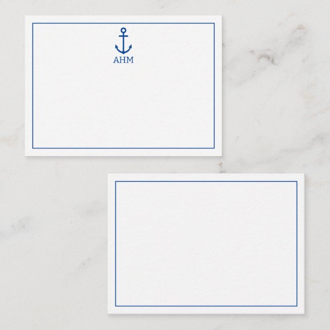 Carte De Correspondance Monogramme d'Ancre marine bleu et blanc simple (Devant / Derrière)