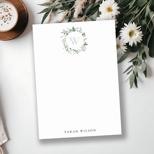 Carte De Correspondance Monogramme d'aquarelle de la couronne d'Eucalyptus (Créateur téléchargé)