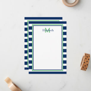 Carte De Correspondance Monogramme de bande bleue et verte de la marine na
