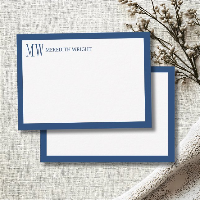 Carte De Correspondance Monogramme de bordure bleu marine moderne minimali (Créateur téléchargé)