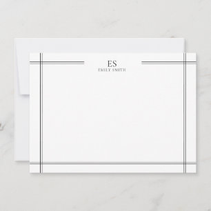 Carte De Correspondance Monogramme de bordure de ligne noire et blanche mo