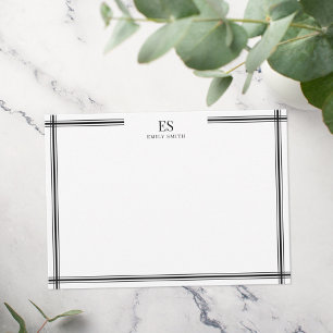 Carte De Correspondance Monogramme de bordure de ligne noire et blanche mo