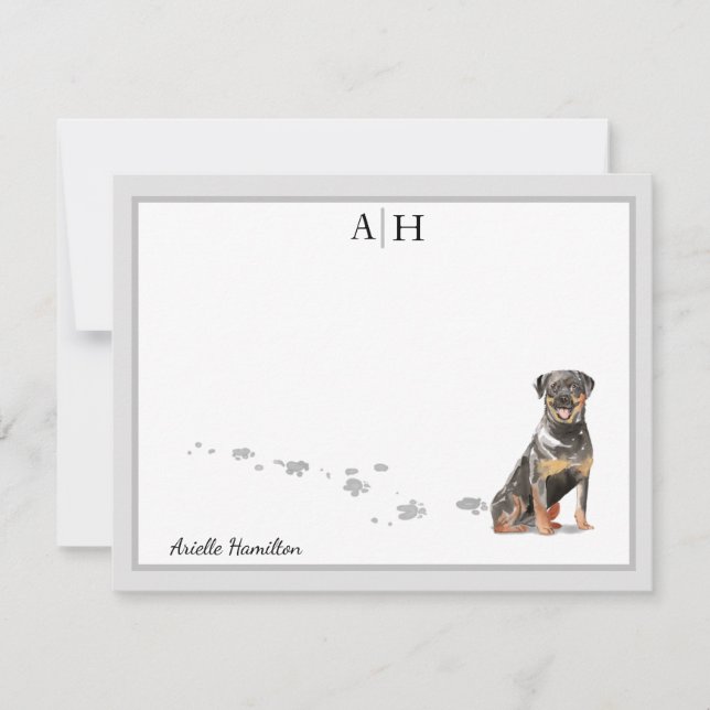 Carte De Correspondance Monogramme de bordure gris chien Rottweiler Person (Devant)